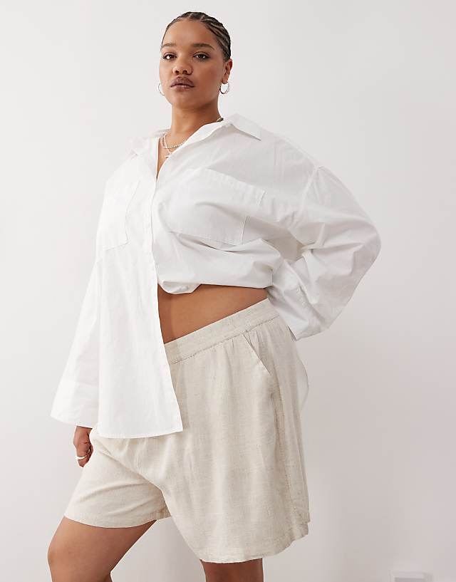 Asos Noisy May Curve Linen Mix Short In Oatmeal