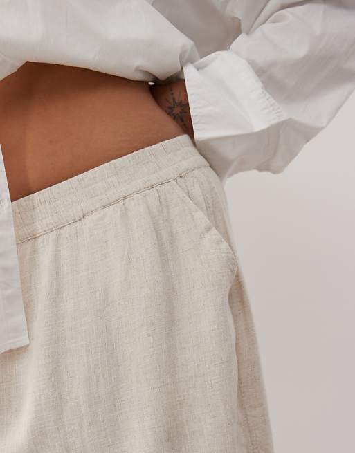 Asos Noisy May Curve Linen Mix Short In Oatmeal