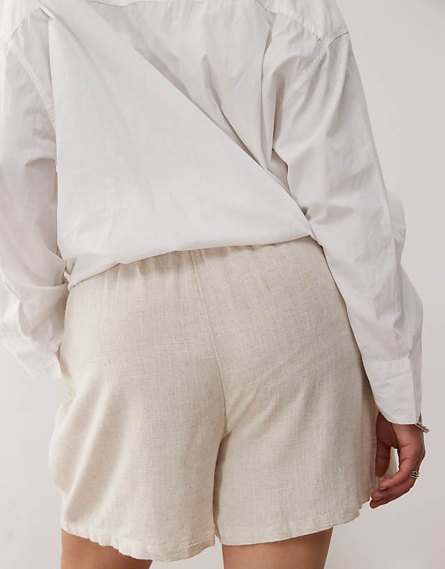 Asos Noisy May Curve Linen Mix Short In Oatmeal