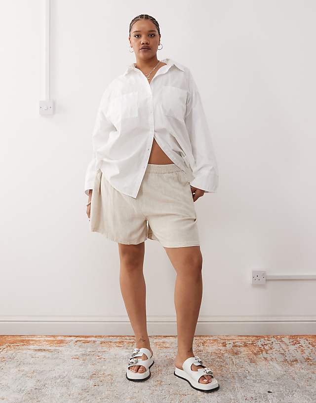 asos Noisy May Curve linen mix short in oatmeal