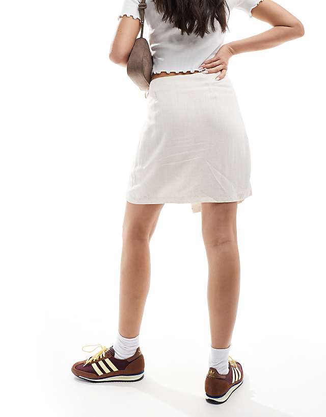 Asos Object Linen Touch Mini Wrap Skirt In Cream