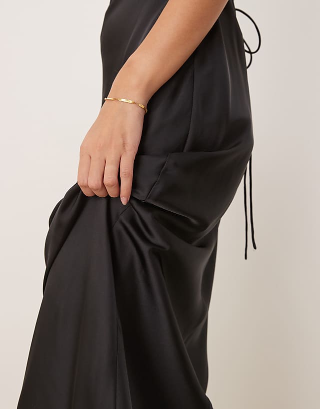 Asos OMNES Amdra Satin Maxi Dress In Black