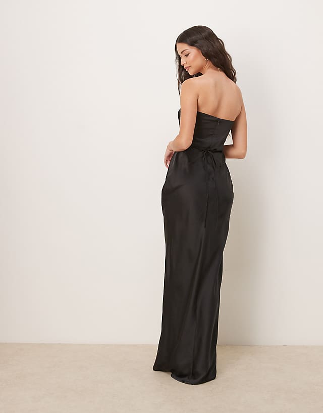 Asos OMNES Amdra Satin Maxi Dress In Black