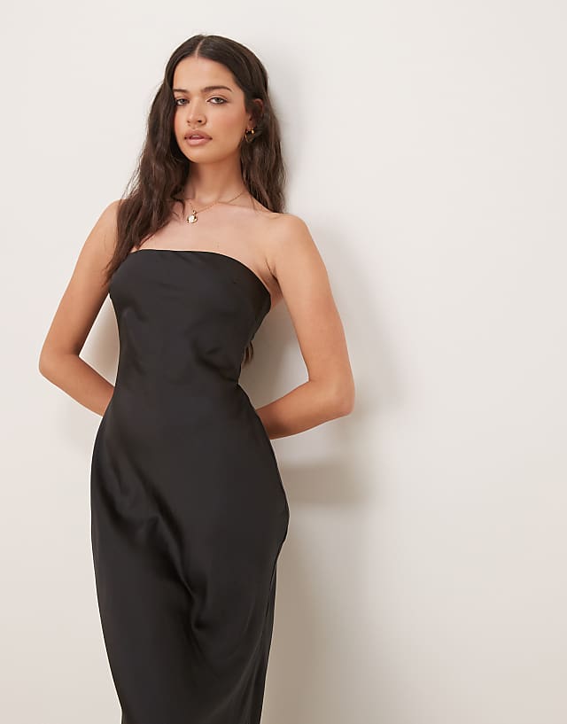 asos OMNES Amdra Satin Maxi Dress in black