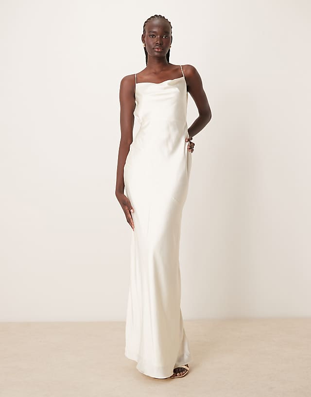 Asos OMNES Kiki Satin Bridal Dress In Ivory