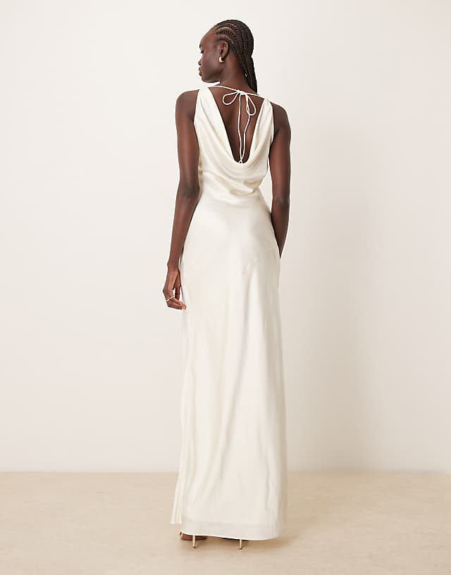 Asos OMNES Kiki Satin Bridal Dress In Ivory