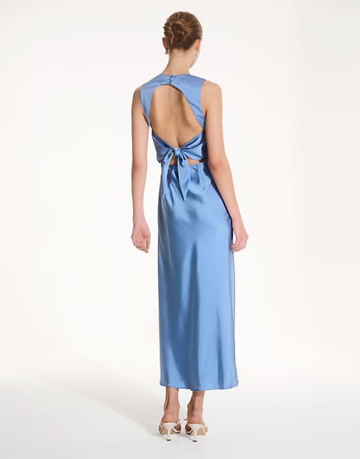 Asos OMNES Nova Satin Bridesmaid Dress In Blue