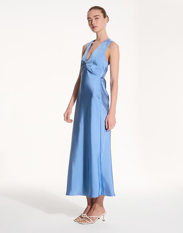 Asos OMNES Nova Satin Bridesmaid Dress In Blue
