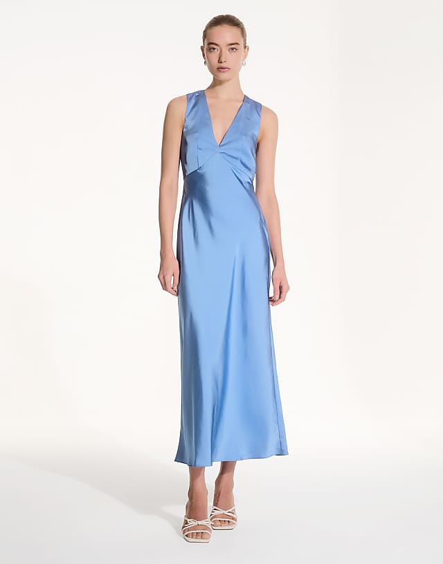 asos OMNES Nova Satin Bridesmaid Dress in blue