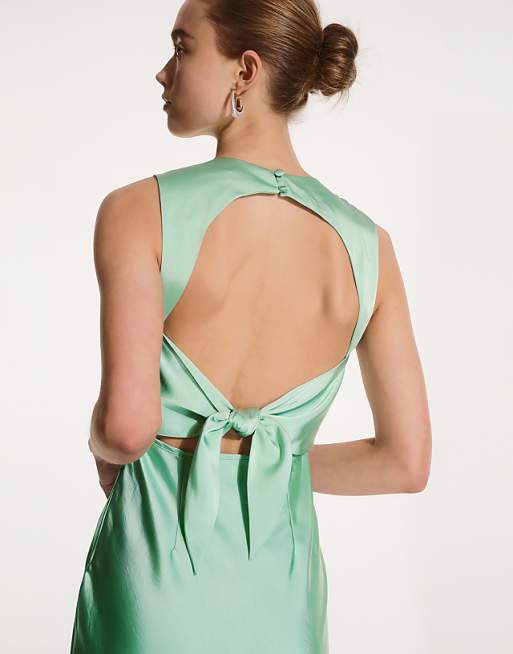 Asos OMNES Nova Satin Bridesmaid Dress In Green