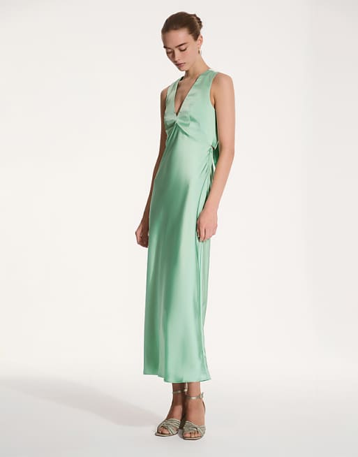 Asos OMNES Nova Satin Bridesmaid Dress In Green