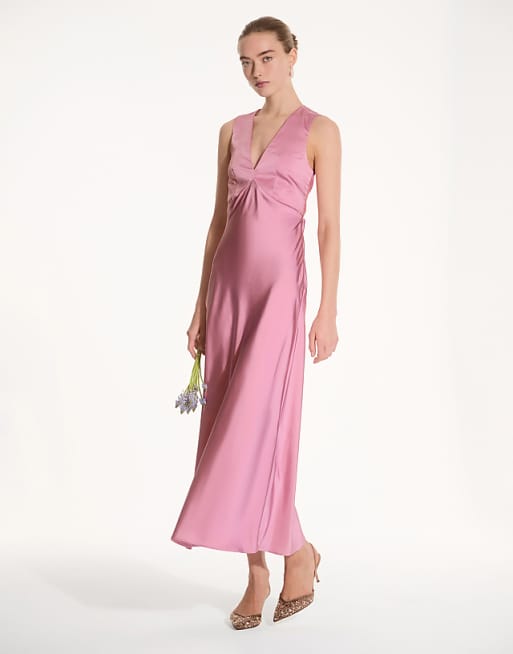 Asos OMNES Nova Satin Bridesmaid Dress In Pink