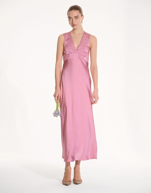 asos OMNES Nova Satin Bridesmaid Dress in pink
