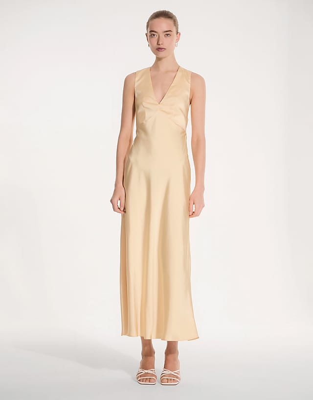 Asos OMNES Nova Satin Bridesmaid Dress In Yellow