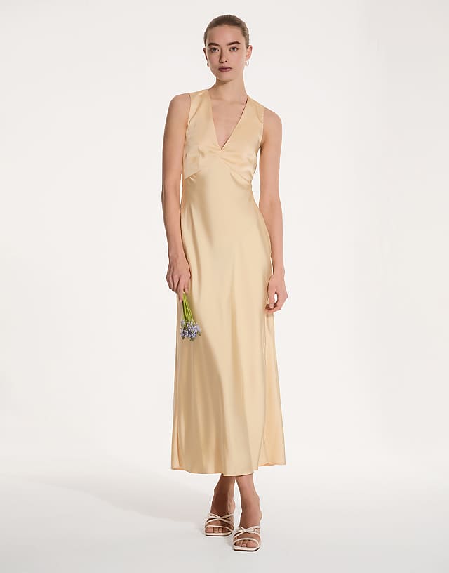 asos OMNES Nova Satin Bridesmaid Dress in yellow