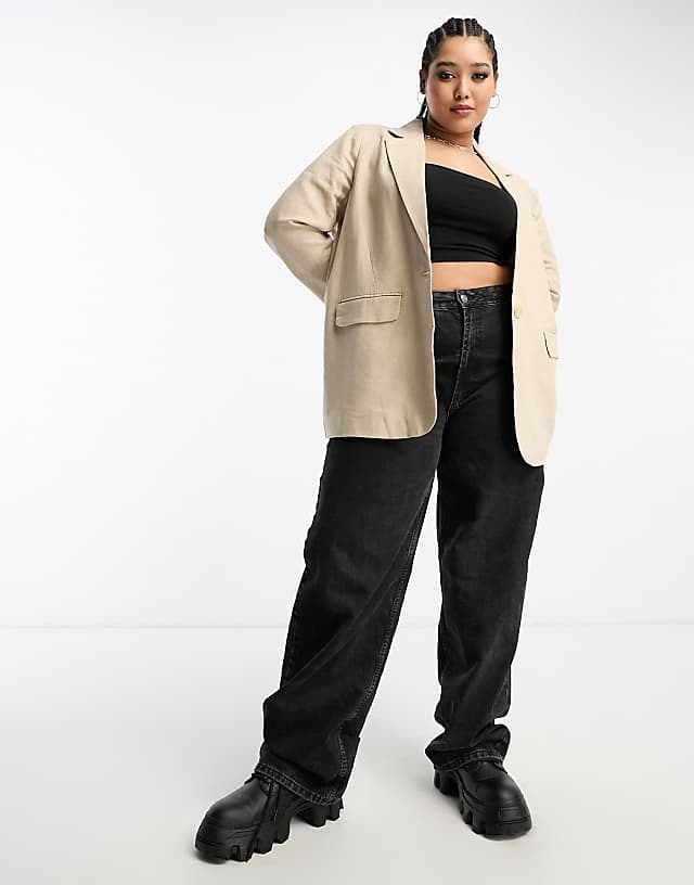 Asos Only Curve Oversized Linen Blazer In Stone