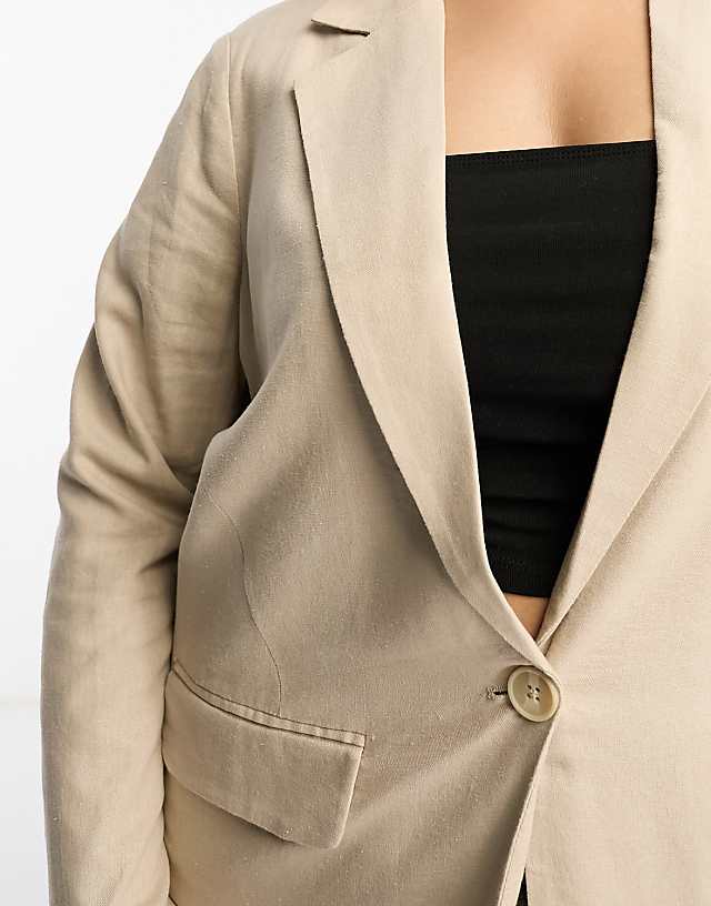 Asos Only Curve Oversized Linen Blazer In Stone