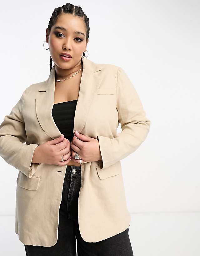 asos Only Curve oversized linen blazer in stone
