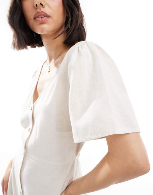 Asos ONLY Linen Blend Mini Dress In Stone