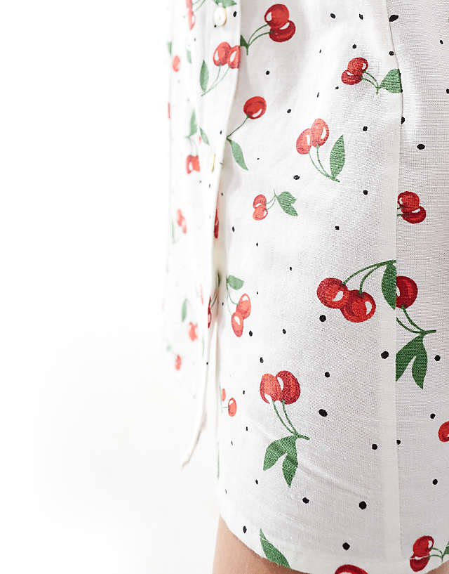 Asos ONLY Linen Mix Mini Dress In Cherry Print