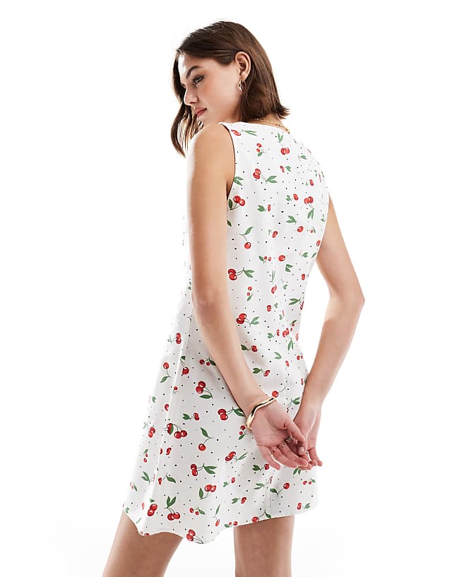 Asos ONLY Linen Mix Mini Dress In Cherry Print