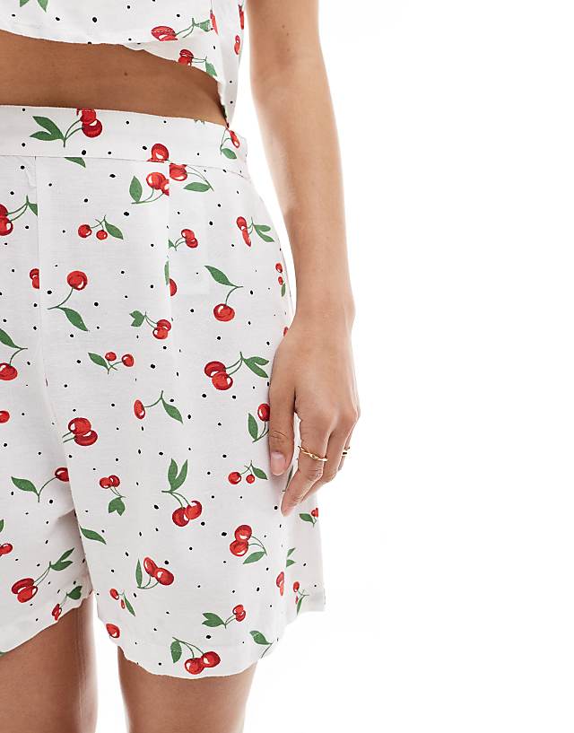 Asos ONLY Linen Mix Short Co-ord In Cherry Print