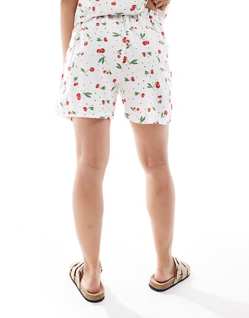 Asos ONLY Linen Mix Short Co-ord In Cherry Print