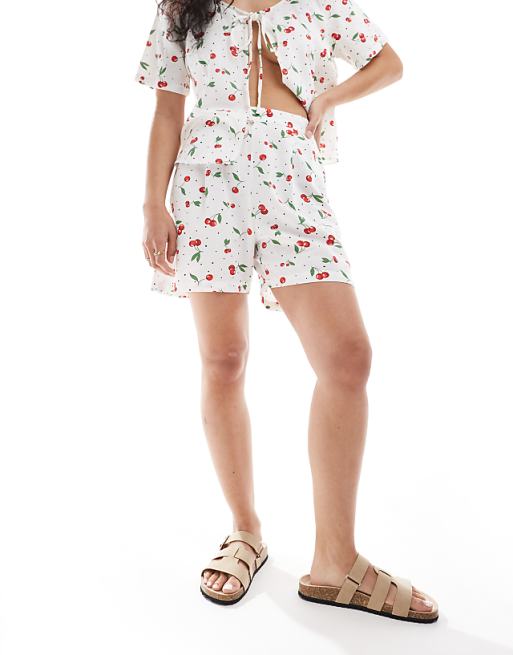 asos ONLY linen mix short co-ord in cherry print