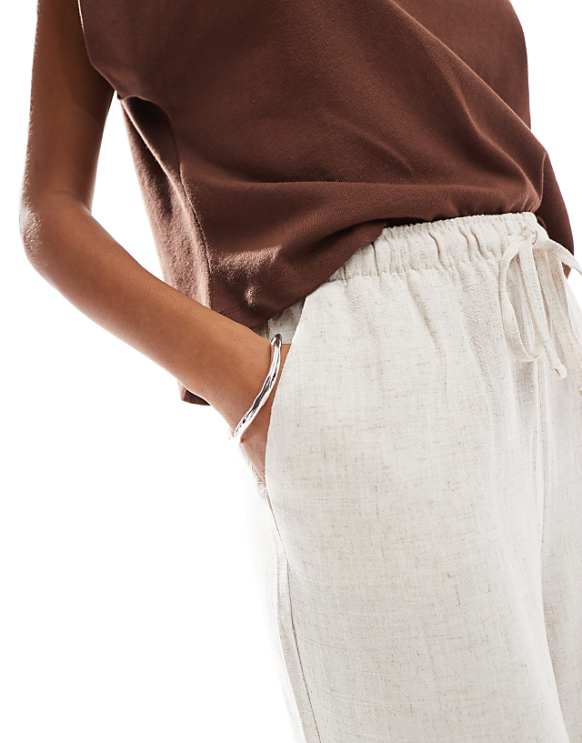 Asos ONLY Pull Up Linen Shorts In Beige