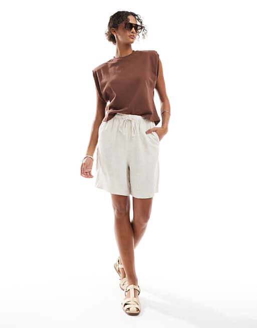 Asos ONLY Pull Up Linen Shorts In Beige