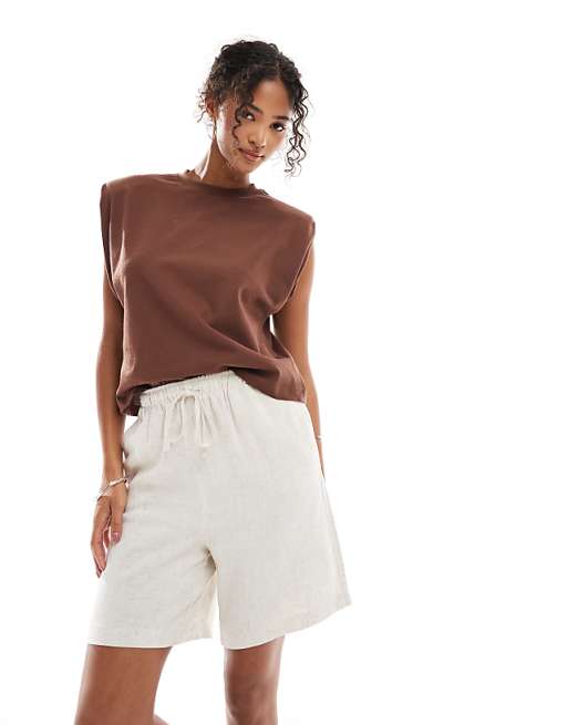 asos ONLY pull up linen shorts in beige