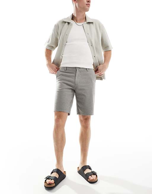Asos ONLY & SONS Linen Mix Chino Short In Charcoal