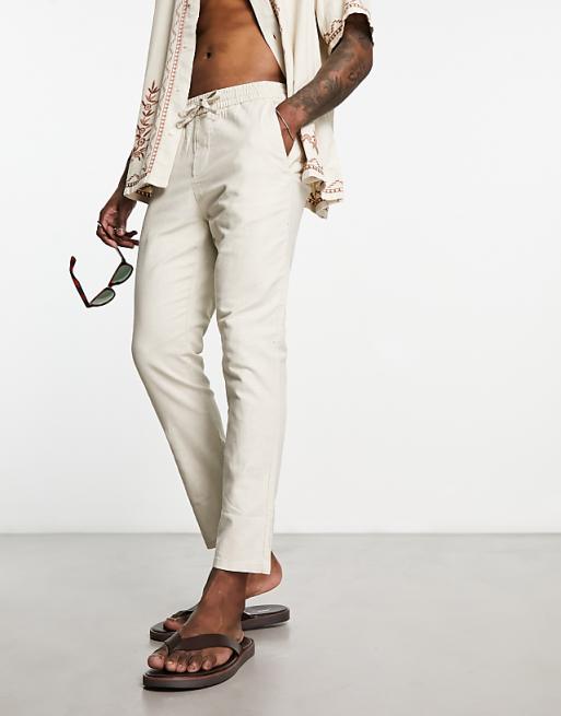 asos ONLY & SONS linen mix cropped trouser in beige