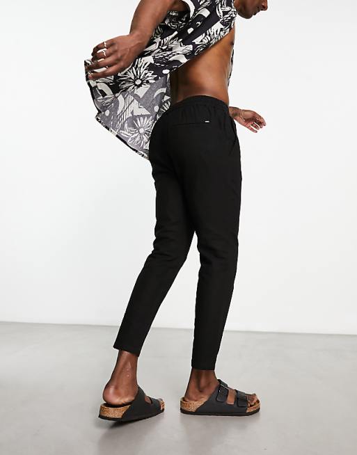Asos ONLY & SONS Linen Mix Cropped Trouser In Black