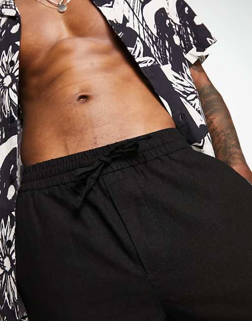 Asos ONLY & SONS Linen Mix Cropped Trouser In Black