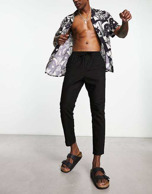 Asos ONLY & SONS Linen Mix Cropped Trouser In Black
