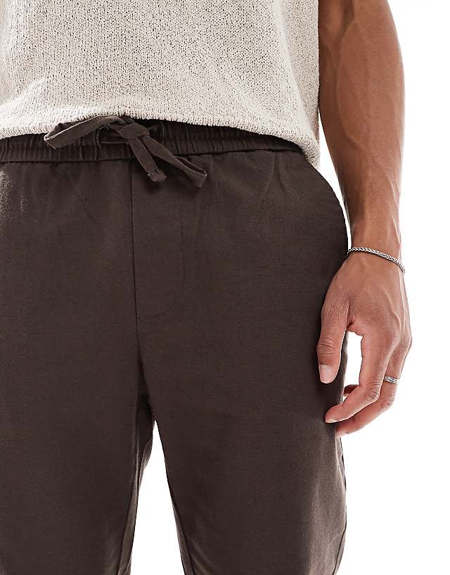 Asos ONLY & SONS Linen Mix Cropped Trouser In Brown