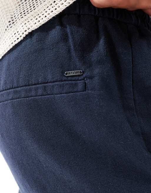 Asos ONLY & SONS Linen Mix Cropped Trouser In Navy