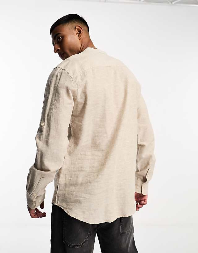 Asos ONLY & SONS Linen Mix Overhead Shirt In Beige