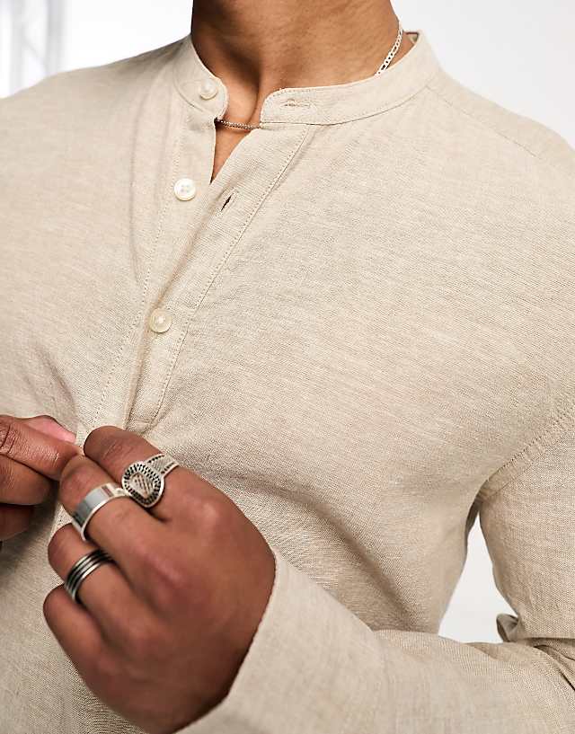Asos ONLY & SONS Linen Mix Overhead Shirt In Beige