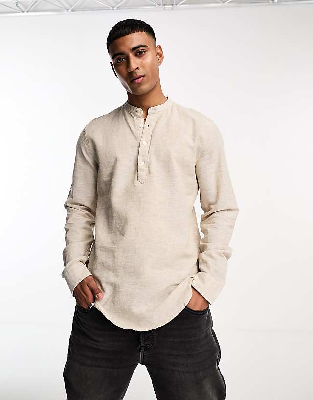 asos ONLY & SONS linen mix overhead shirt in beige