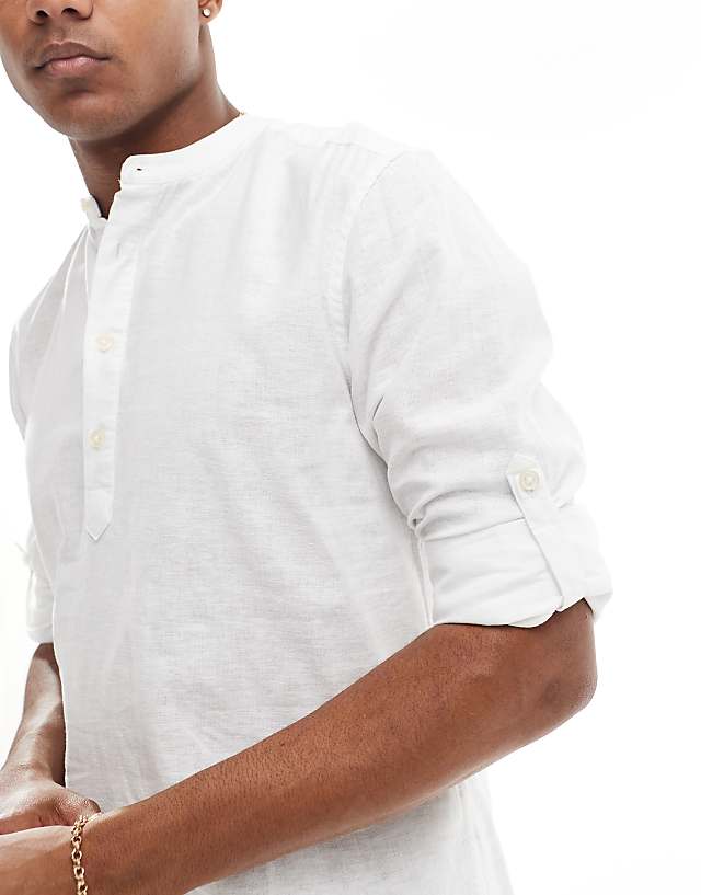 Asos ONLY & SONS Linen Mix Overhead Shirt In White