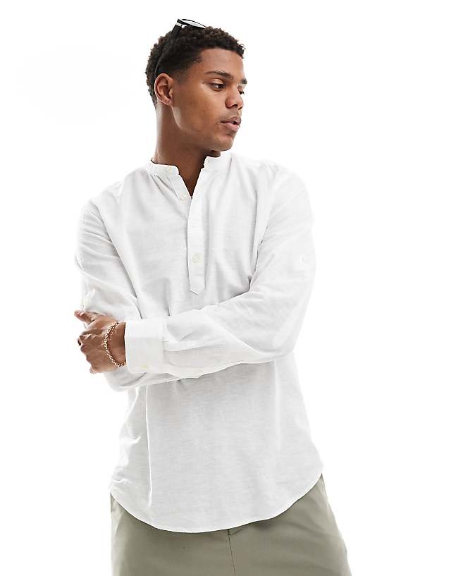 asos ONLY & SONS linen mix overhead shirt in white