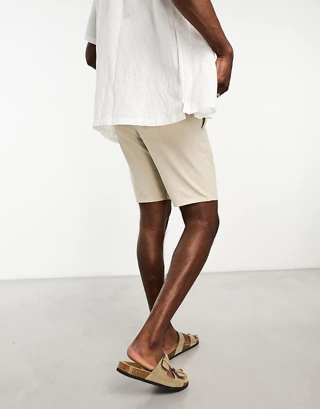 Asos ONLY & SONS Linen Mix Tie Waist Shorts In Beige