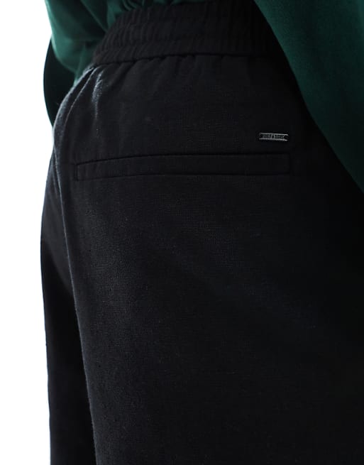 Asos ONLY & SONS Linen Mix Tie Waist Shorts In Black