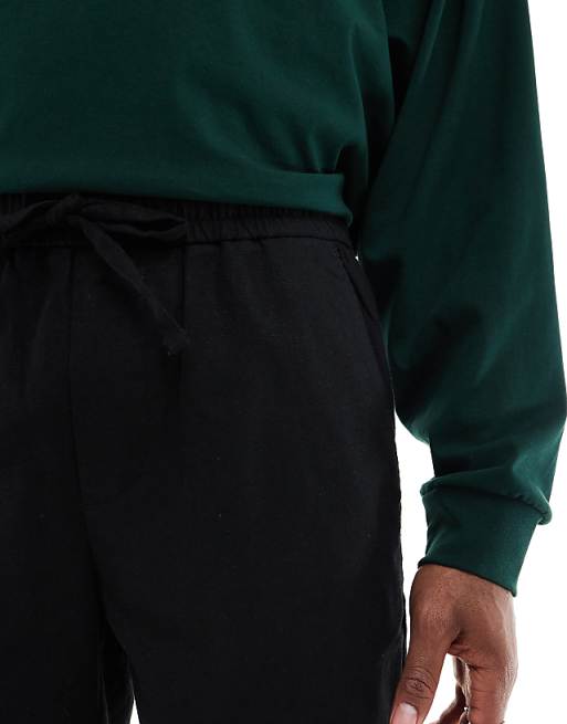 Asos ONLY & SONS Linen Mix Tie Waist Shorts In Black