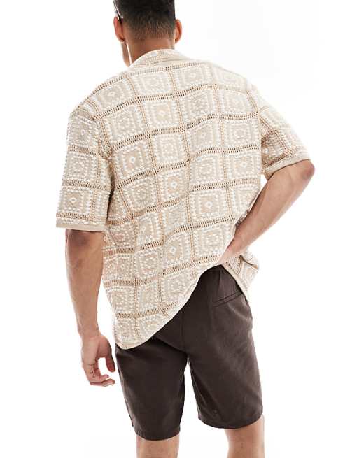 Asos ONLY & SONS Linen Mix Tie Waist Shorts In Brown