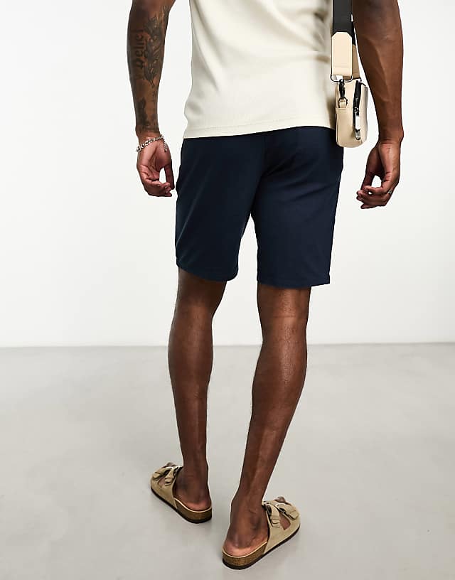 Asos ONLY & SONS Linen Mix Tie Waist Shorts In Navy