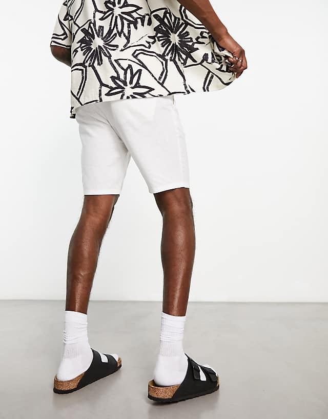 Asos ONLY & SONS Linen Mix Tie Waist Shorts In White