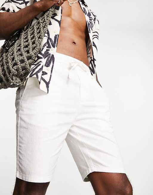 asos ONLY & SONS linen mix tie waist shorts in white